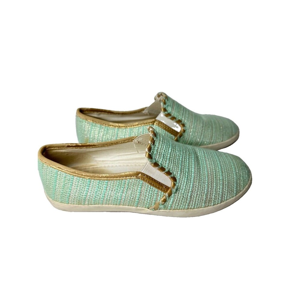 Jack Rogers Women's 7 M Baldwin Slip-On Sneaker Mint Green Metallic Gold Trim